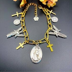Gold and Silver Handmade Religious Charm Bracelet